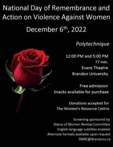 Poster for Polytechnique screening includes a picture of a rose and screening details