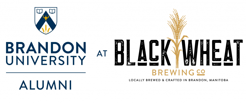 Brandon University Alumni logo next to Black Wheat Brewing Logo