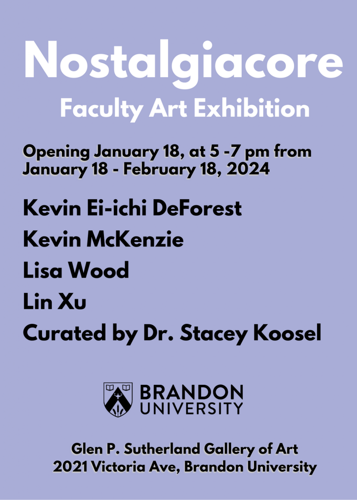 Nostalgicore poster features exhibition details on a blue background
