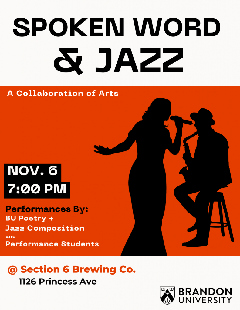 Poster features silhouettes of a singer and a saxophone player who is sitting on a stool