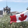 The Canadian flag flies in front of the BU campus.