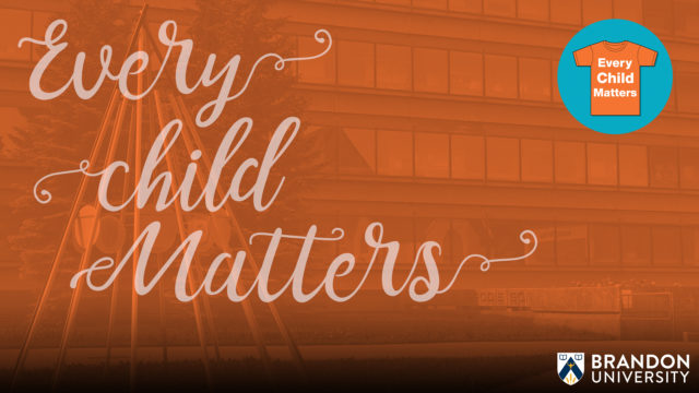 A building can be seen behind and orange hue, with the words Every Child Matters. An orange t-shirt is in the corner of the image.