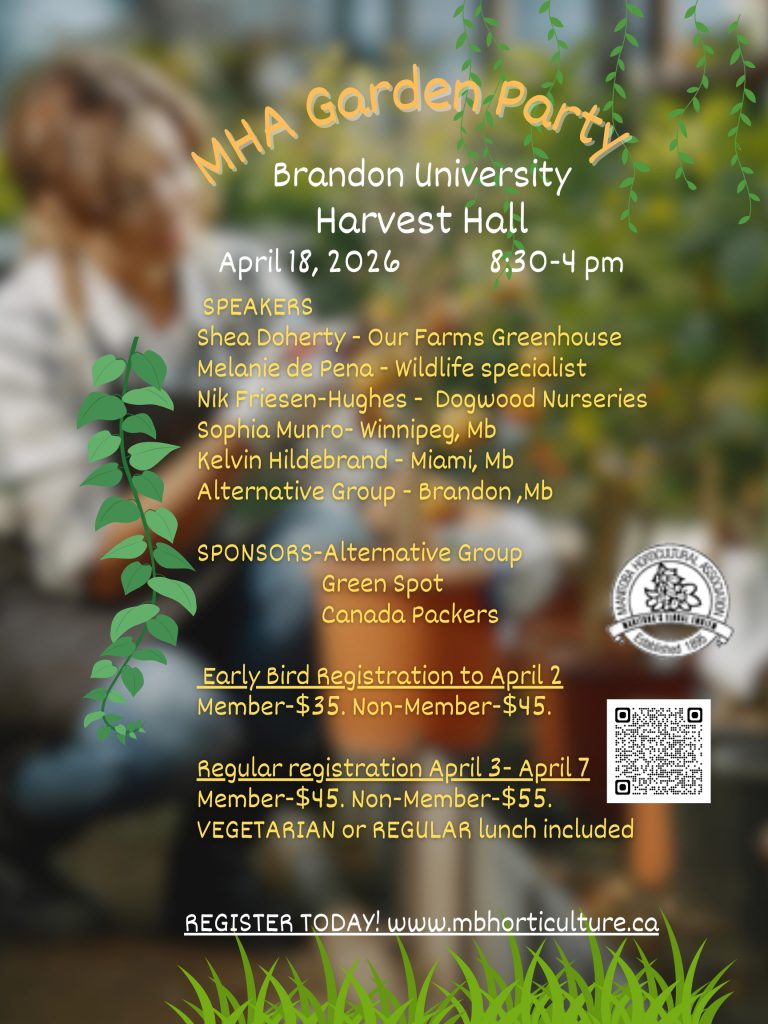 Event poster features images of leaves and grass above a blurry background picture of someone working with potted plants