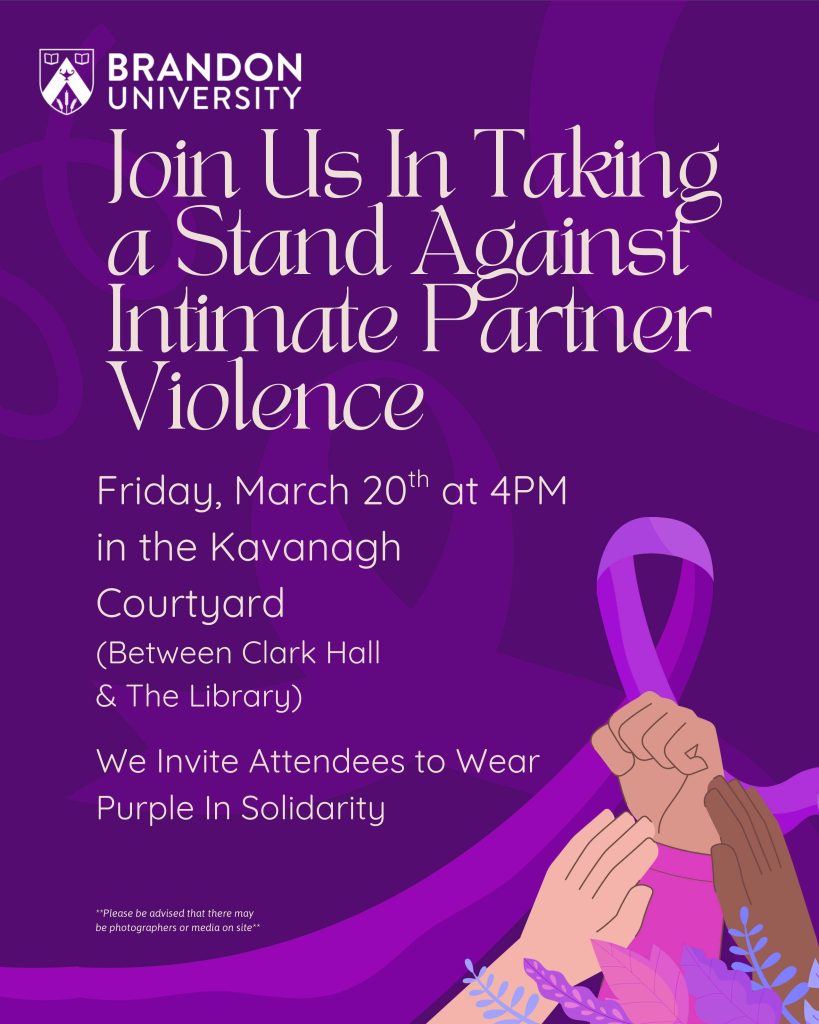 Poster features raised hands in front of a purple ribbon on a purple background