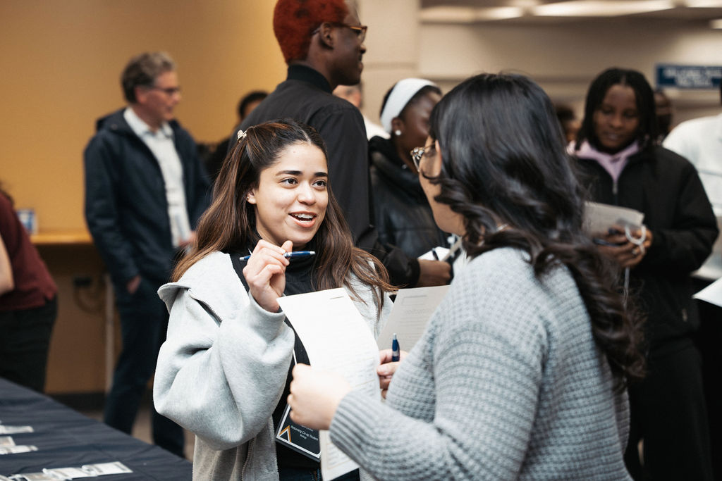 Co-op students mingle at an event earlier this year.