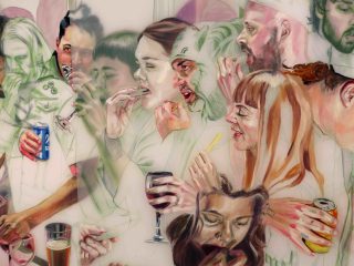 Artwork features images of people eating and drinking