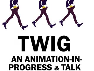 Twig poster features an animated character walking and looking down, and includes date of Tuesday, Oct. 27, 2022, time of noon and location of Clark Hall, Room 104