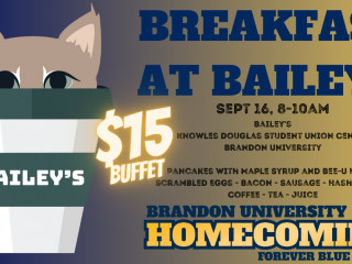 Breakfast at Bailey's poster features ain image of a bobcat head looking out of a Bailey's cup