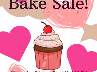 Poster with hearts and cupcakes. Poster reads "BU Geology Club Bake Sale! Wednesday, February 7th: 1:30-4:30 PM Thursday, February 8th: 12:00-4:30 PM In the Mingling Area CASH ONLY"