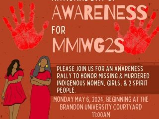 Event poster features a red hands and images of people in red dresses