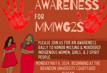 Event poster features a red hands and images of people in red dresses