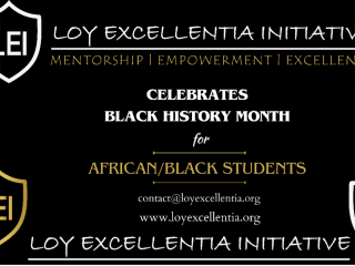 A black background with gold waves at the edge. Text says Loy Excellent Initiative : Mentorship, Empowerment, Excellence