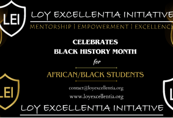 A black background with gold waves at the edge. Text says Loy Excellent Initiative : Mentorship, Empowerment, Excellence